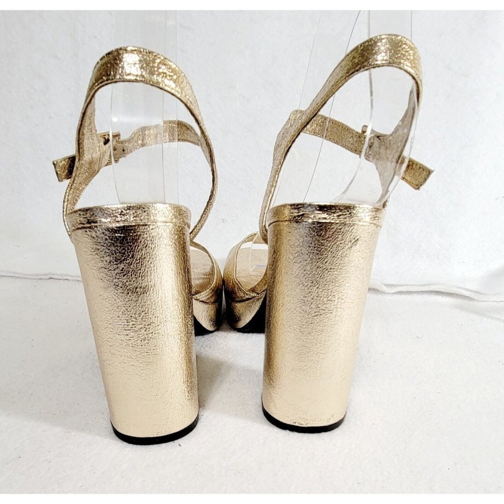 Zara Womens Gold Metallic Platforms Sandals Ultra High Block Heels Size 39 - Picture 10 of 16